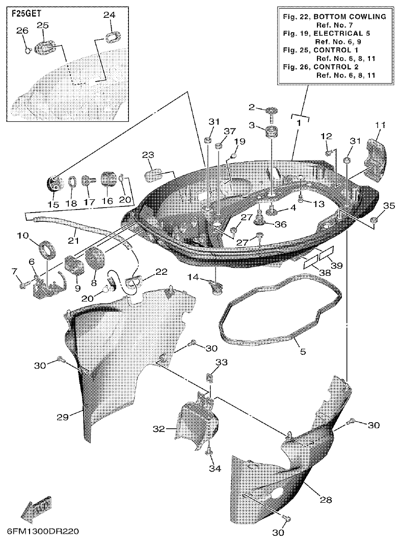 Yamaha F25G BOTTOM COWLING parts diagram